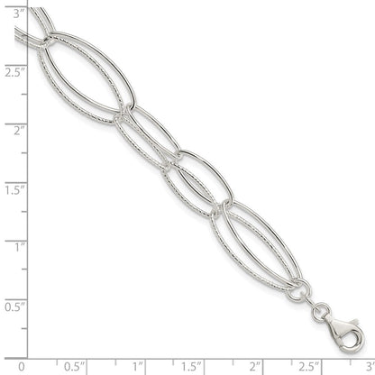 7.5 Zoll Sterlingsilber Poliert und Strukturiert Oval Glieder Armband