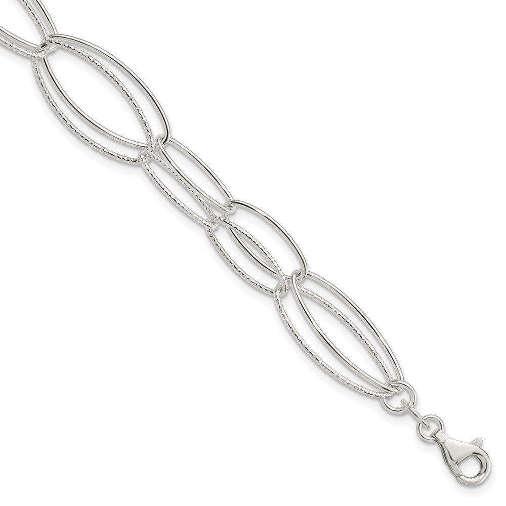 7.5 Zoll Sterlingsilber Poliert und Strukturiert Oval Glieder Armband