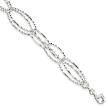 7.5 Zoll Sterlingsilber Poliert und Strukturiert Oval Glieder Armband