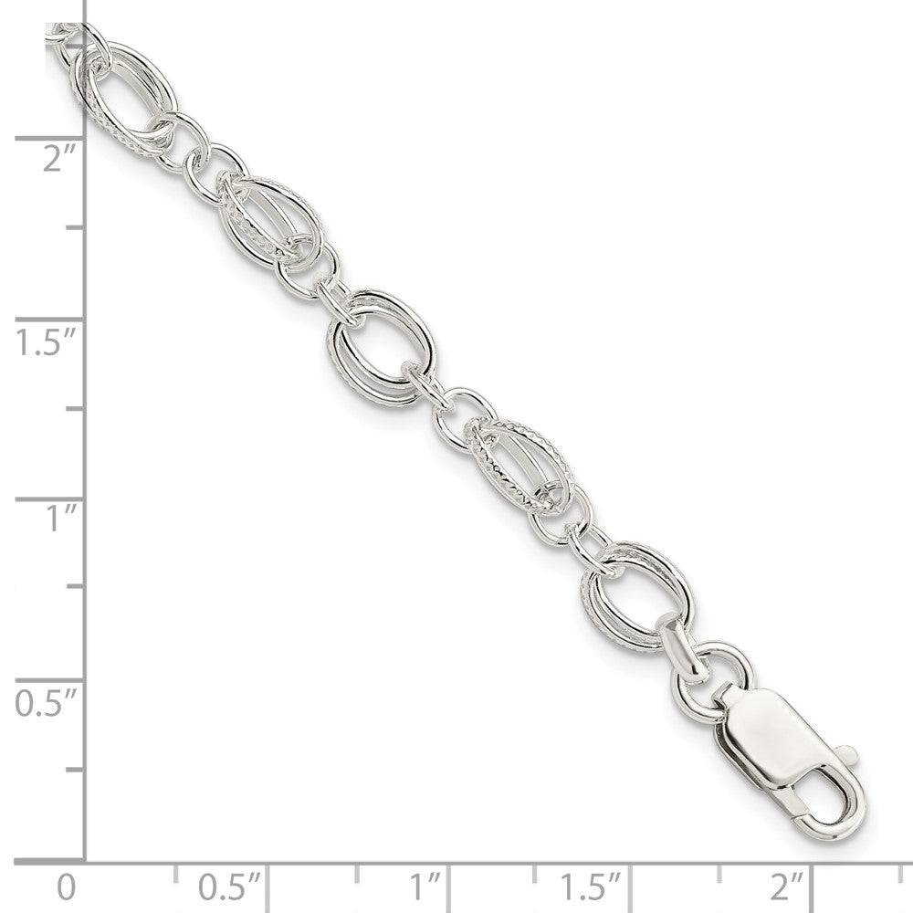 7.5 Zoll Sterlingsilber Poliert und Strukturiert 5.5mm Fantasie Armband