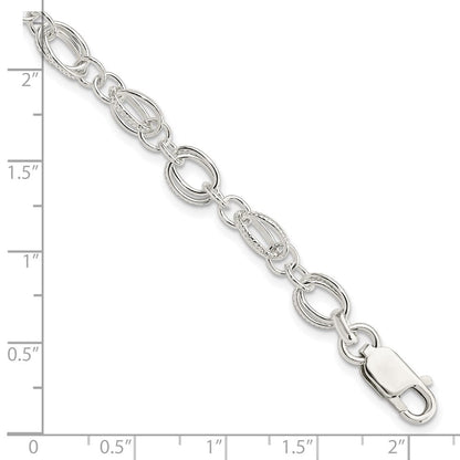7.5 Zoll Sterlingsilber Poliert und Strukturiert 5.5mm Fantasie Armband