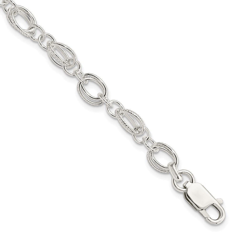 7.5 Zoll Sterlingsilber Poliert und Strukturiert 5.5mm Fantasie Armband