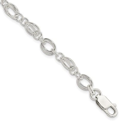 7.5 Zoll Sterlingsilber Poliert und Strukturiert 5.5mm Fantasie Armband