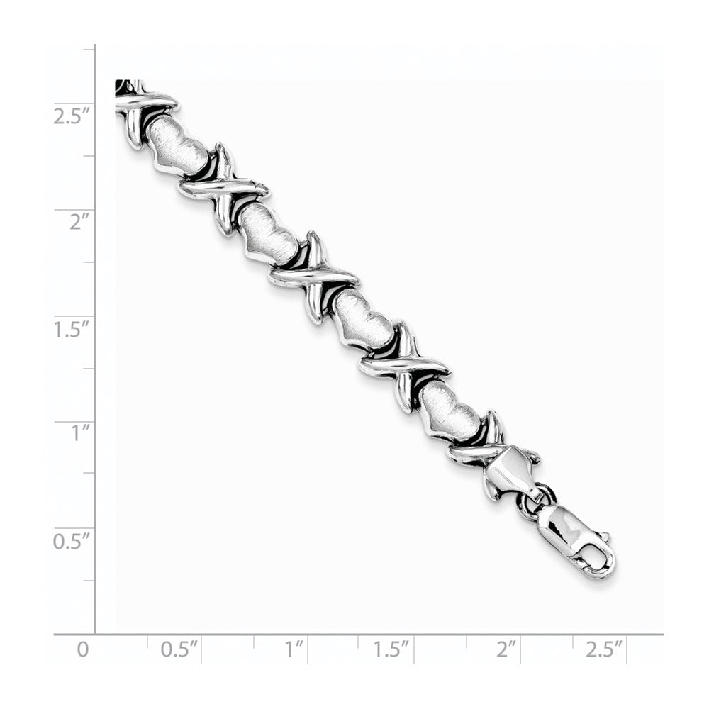 7.25 Zoll Sterlingsilber Rhodium Poliert und Gebürstet X Herzen Armband