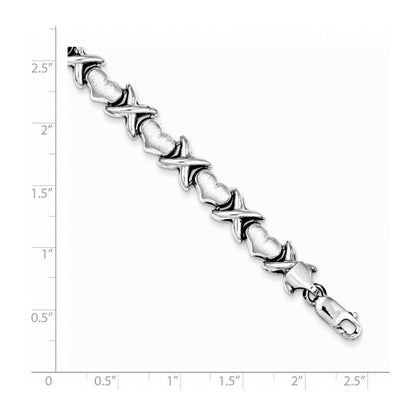 7.25 Zoll Sterlingsilber Rhodium Poliert und Gebürstet X Herzen Armband