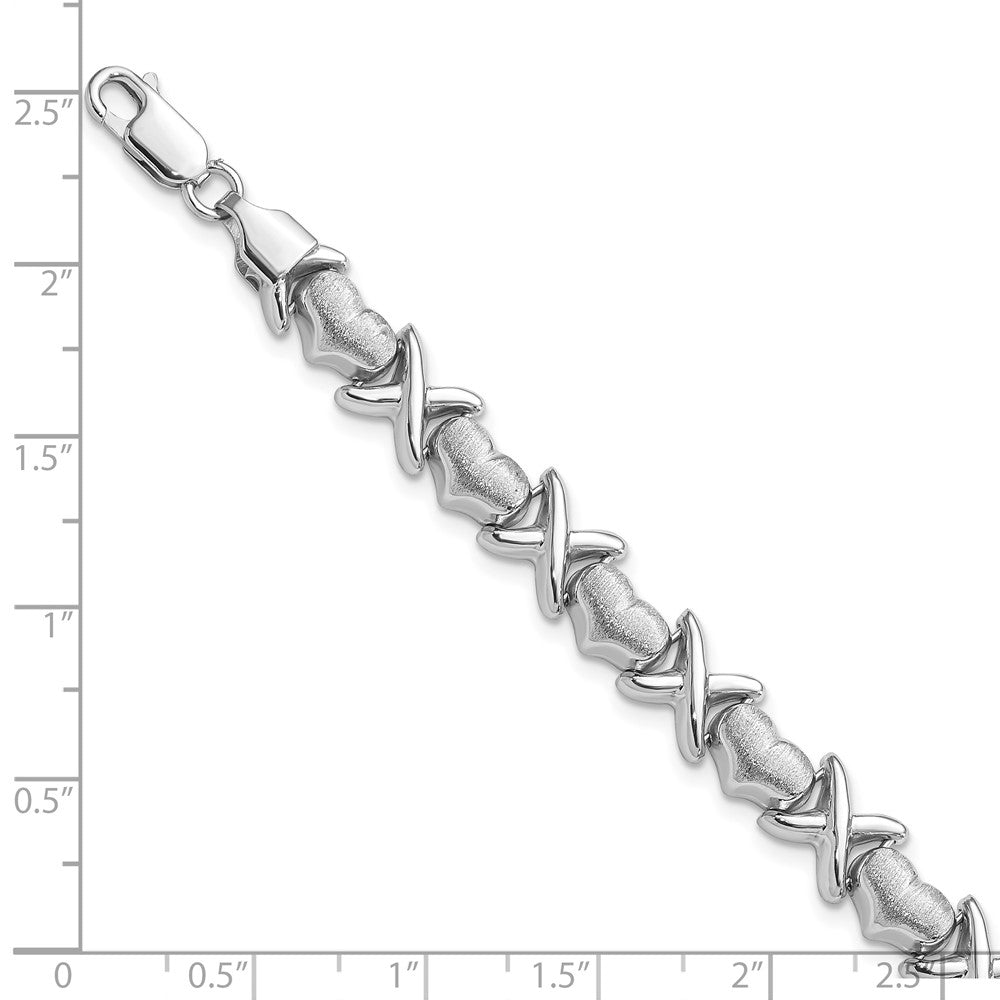 7.25 Zoll Sterlingsilber Rhodium Poliert und Gebürstet X Herzen Armband