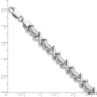 7.25 Zoll Sterlingsilber Rhodium Poliert und Gebürstet X Herzen Armband