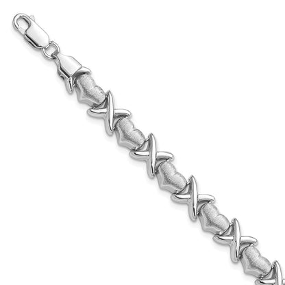 7.25 Zoll Sterlingsilber Rhodium Poliert und Gebürstet X Herzen Armband