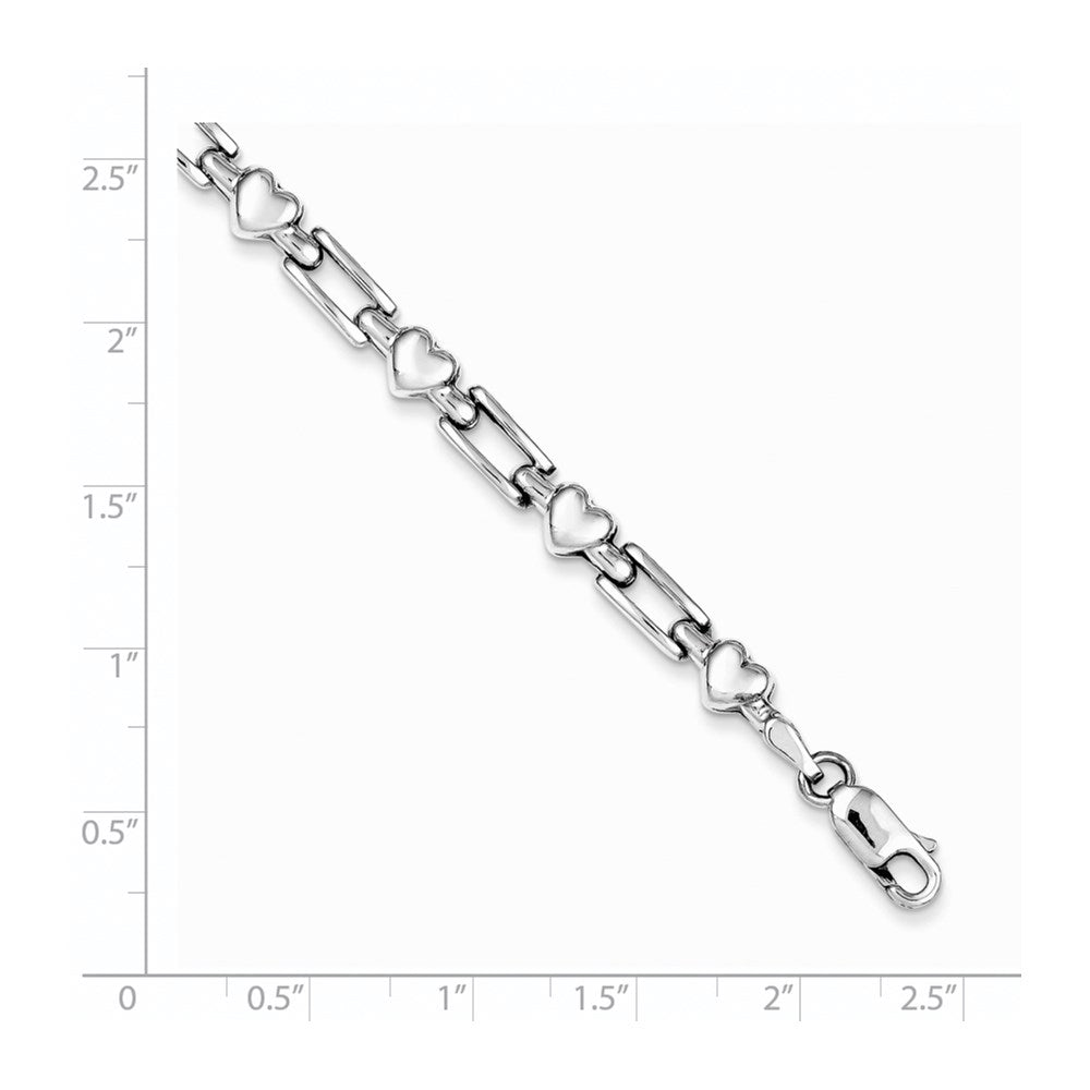 7.25 Zoll Sterlingsilber Rhodium Poliert Herzen und Squares Armband