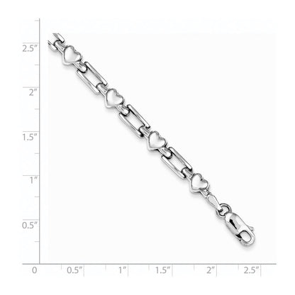 7.25 Zoll Sterlingsilber Rhodium Poliert Herzen und Squares Armband
