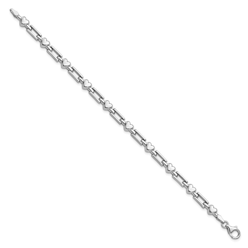 7.25 Zoll Sterlingsilber Rhodium Poliert Herzen und Squares Armband
