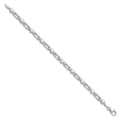 7.25 Zoll Sterlingsilber Rhodium Poliert Herzen und Squares Armband
