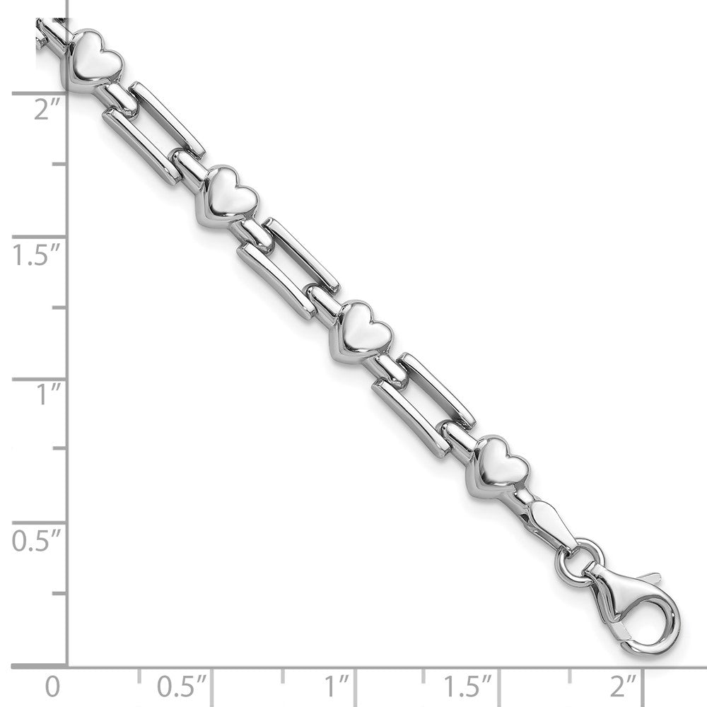 7.25 Zoll Sterlingsilber Rhodium Poliert Herzen und Squares Armband