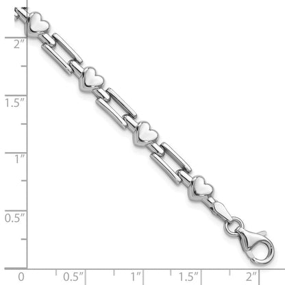 7.25 Zoll Sterlingsilber Rhodium Poliert Herzen und Squares Armband