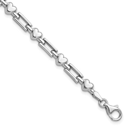 7.25 Zoll Sterlingsilber Rhodium Poliert Herzen und Squares Armband