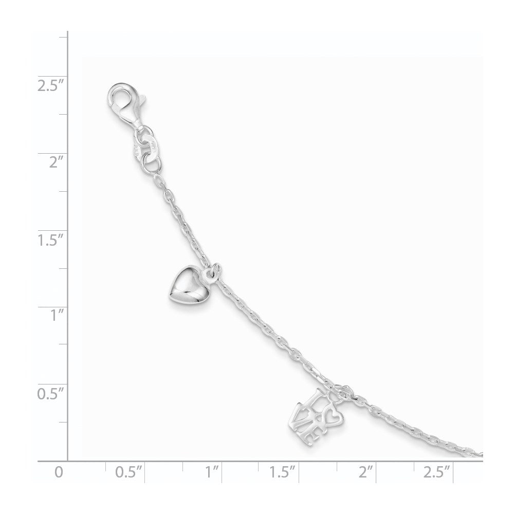 7.5 Zoll Sterlingsilber Herz und Liebe Charm Armband