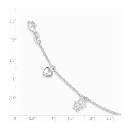 7.5 Zoll Sterlingsilber Herz und Liebe Charm Armband