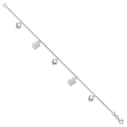 7.5 Zoll Sterlingsilber Herz und Liebe Charm Armband