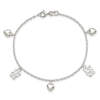 7.5 Zoll Sterlingsilber Herz und Liebe Charm Armband