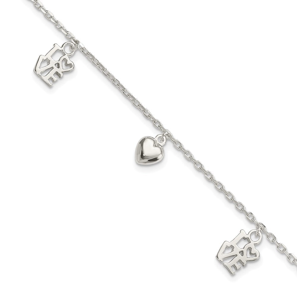 7.5 Zoll Sterlingsilber Herz und Liebe Charm Armband