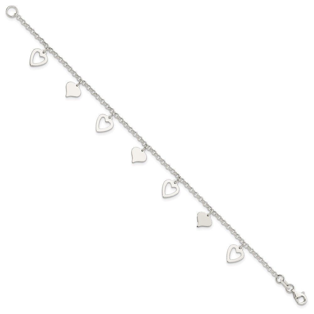 7.5 Zoll Sterlingsilber Poliert Herz Armband