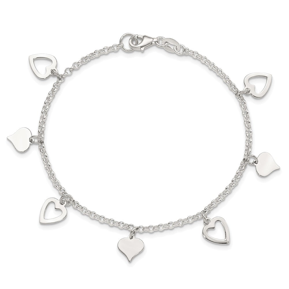 7.5 Zoll Sterlingsilber Poliert Herz Armband