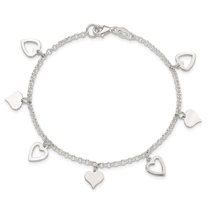 7.5 Zoll Sterlingsilber Poliert Herz Armband