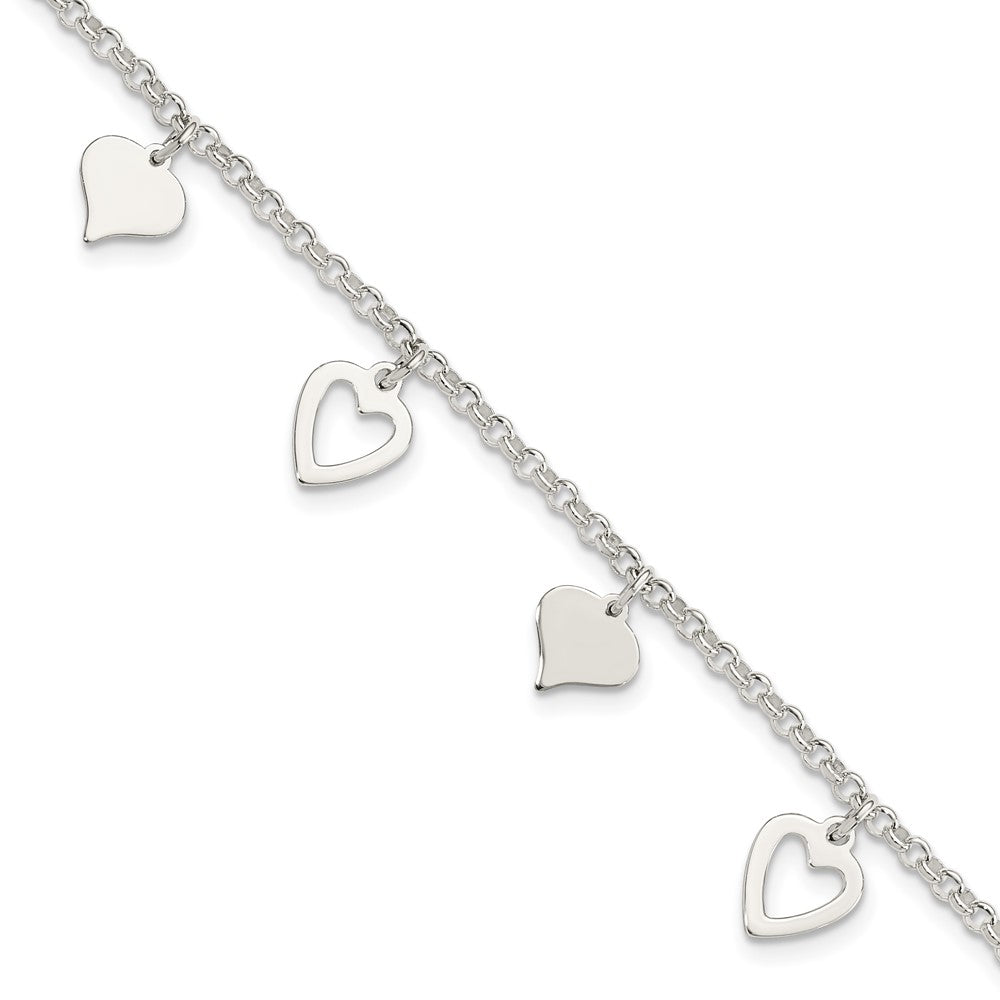 7.5 Zoll Sterlingsilber Poliert Herz Armband