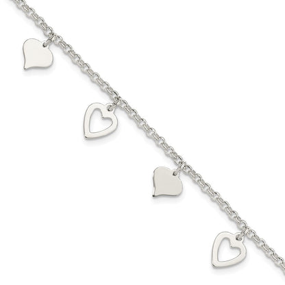 7.5 Zoll Sterlingsilber Poliert Herz Armband