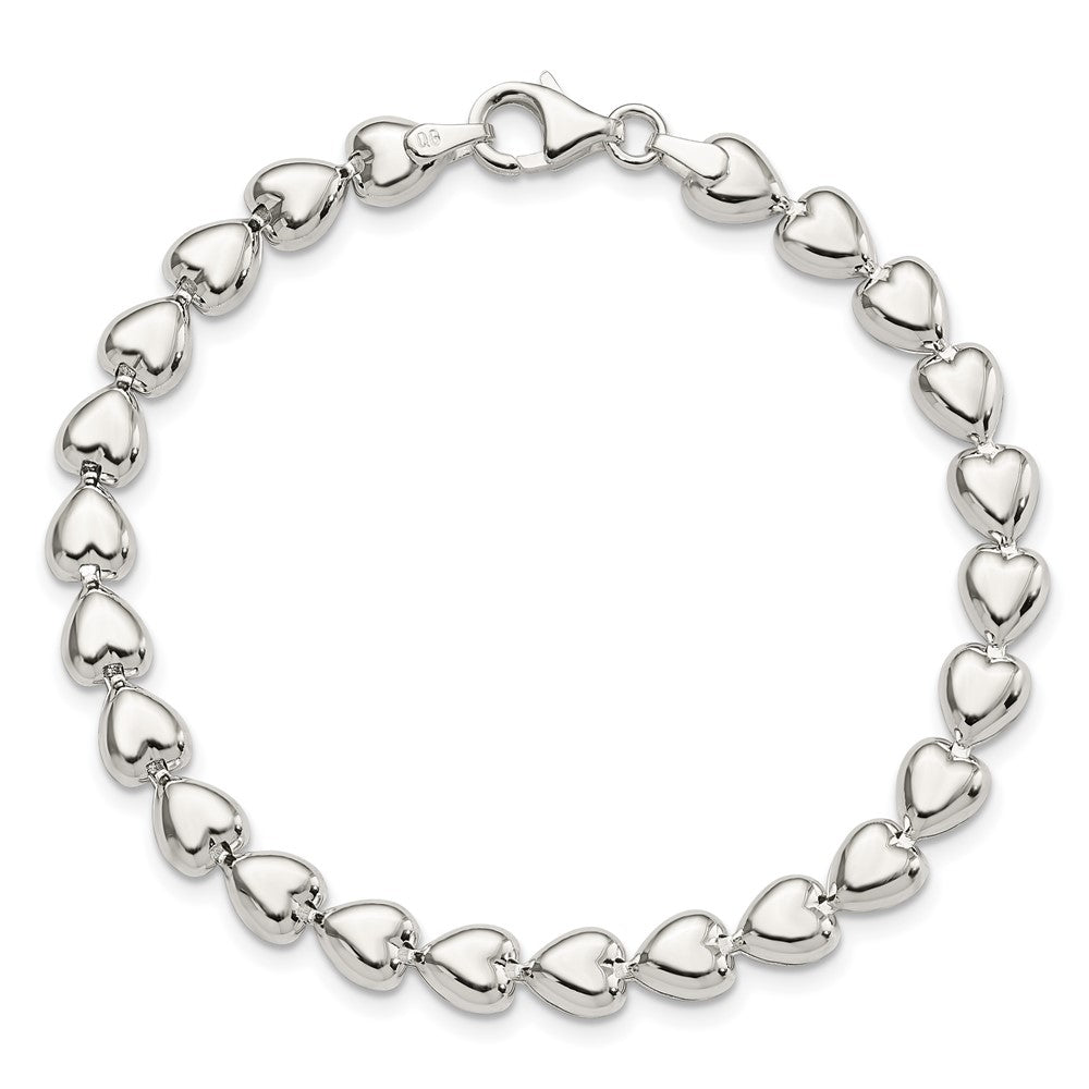 7.5 Zoll Sterlingsilber Poliert Herz Armband