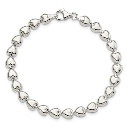 7.5 Zoll Sterlingsilber Poliert Herz Armband
