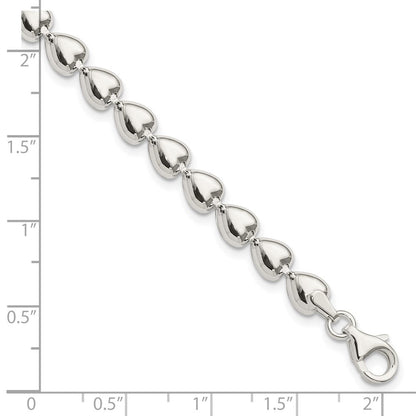 7.5 Zoll Sterlingsilber Poliert Herz Armband