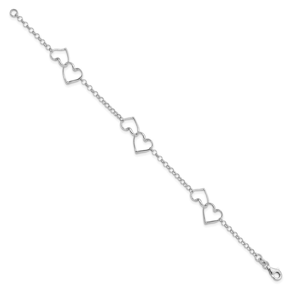 7.25 Zoll Sterlingsilber Rhodiniert Herz Armband