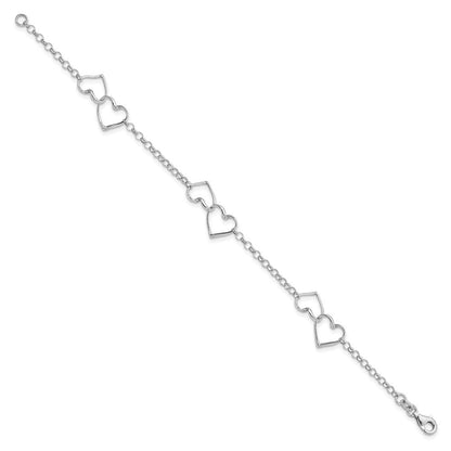 7.25 Zoll Sterlingsilber Rhodiniert Herz Armband