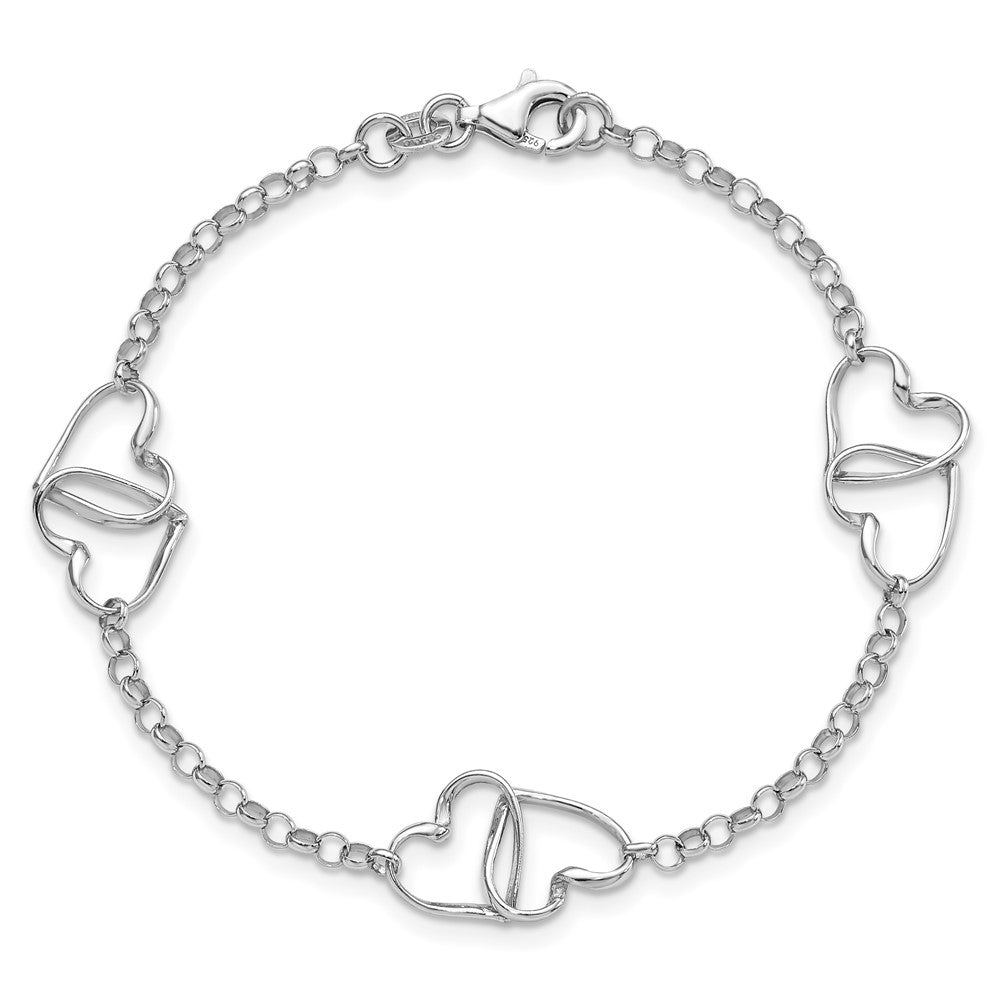7.25 Zoll Sterlingsilber Rhodiniert Herz Armband