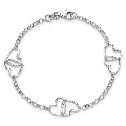 7.25 Zoll Sterlingsilber Rhodiniert Herz Armband