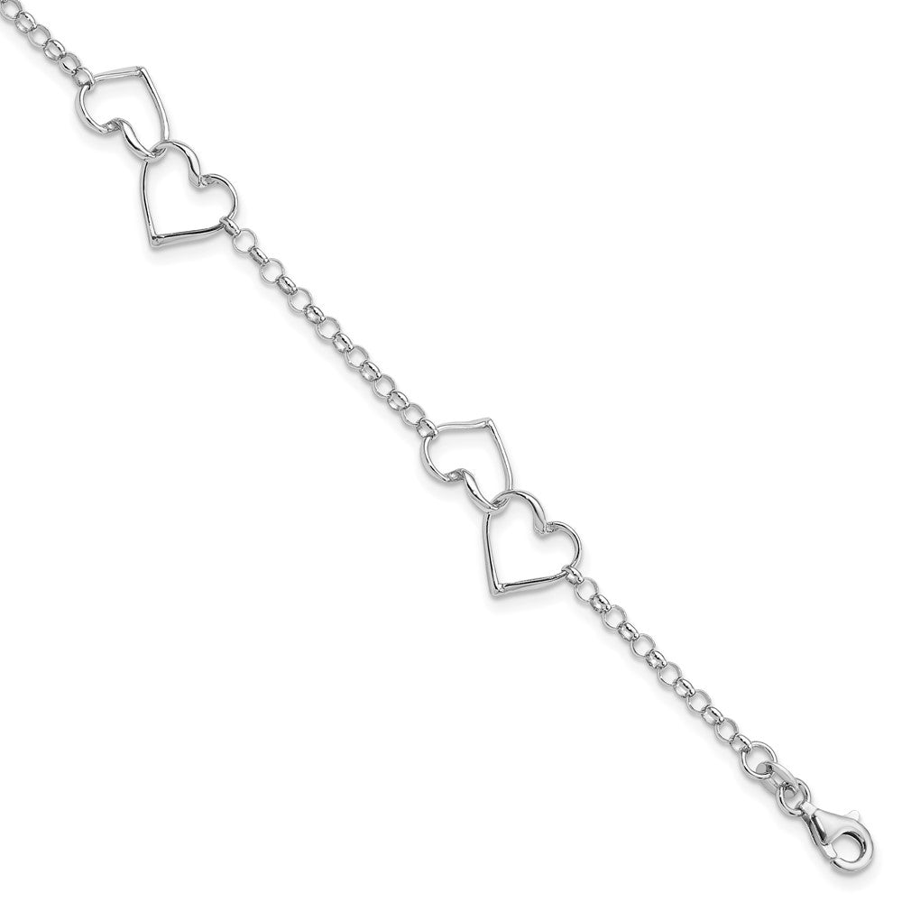 7.25 Zoll Sterlingsilber Rhodiniert Herz Armband