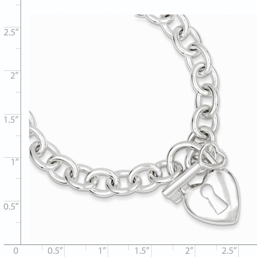 7.5 Zoll Sterlingsilber Poliert Herz und Key Armband