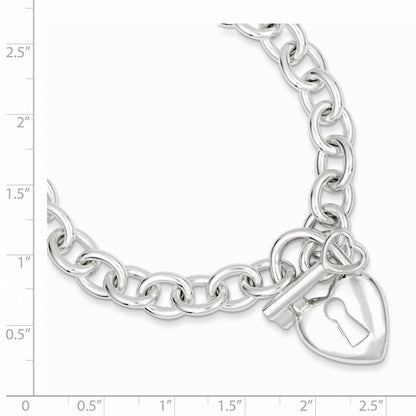 7.5 Zoll Sterlingsilber Poliert Herz und Key Armband