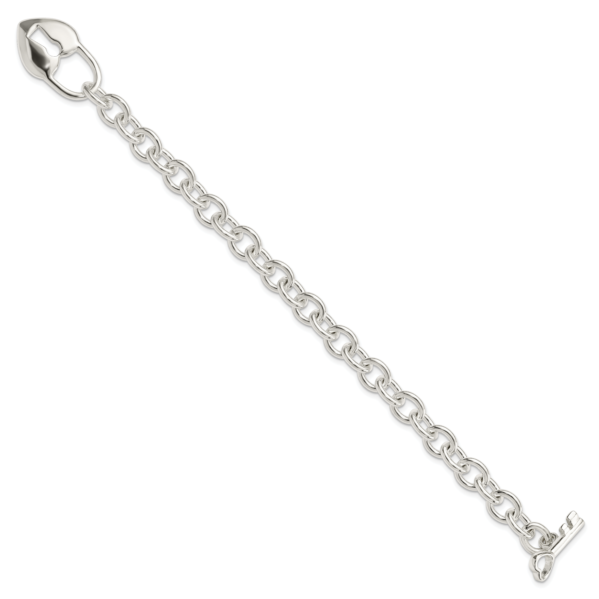 7.5 Zoll Sterlingsilber Poliert Herz und Key Armband