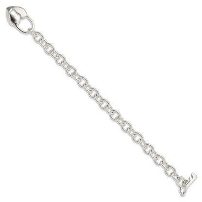 7.5 Zoll Sterlingsilber Poliert Herz und Key Armband