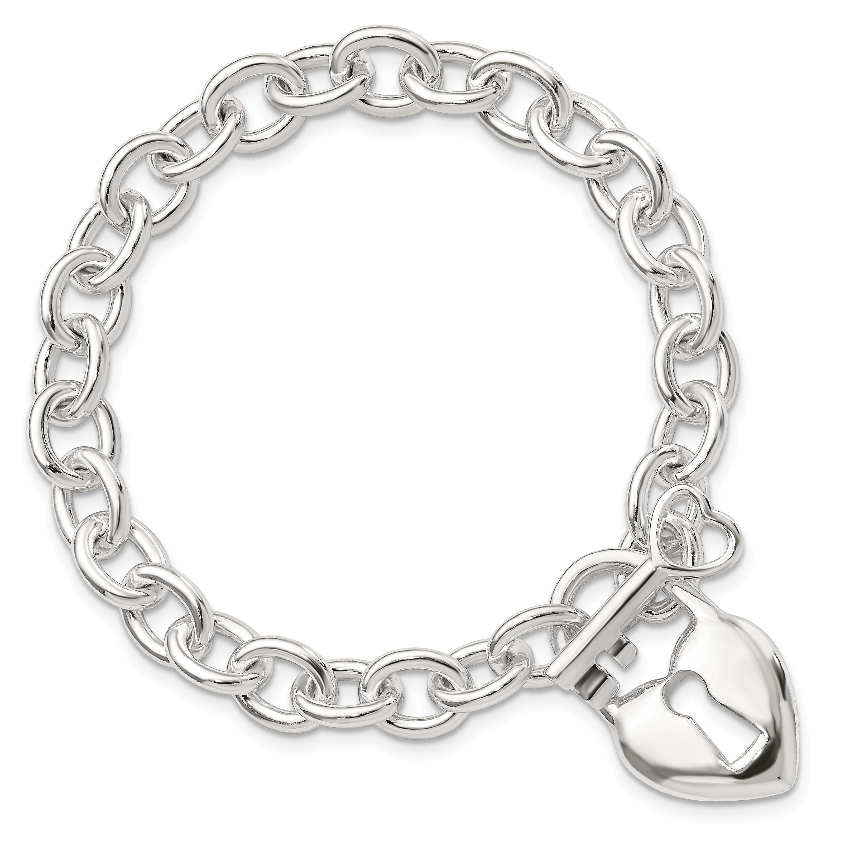 7.5 Zoll Sterlingsilber Poliert Herz und Key Armband