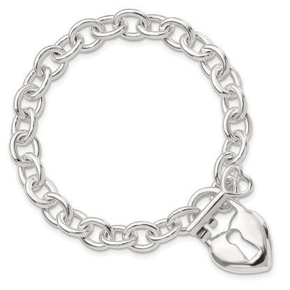 7.5 Zoll Sterlingsilber Poliert Herz und Key Armband