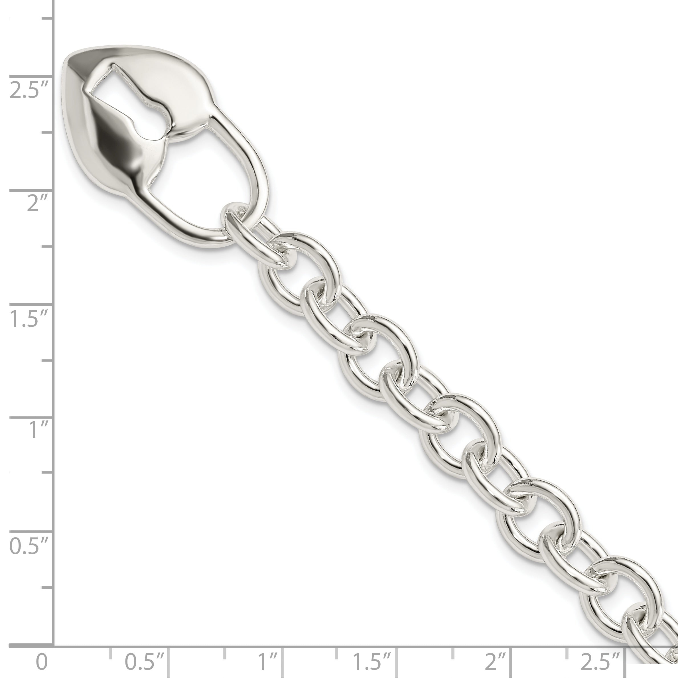 7.5 Zoll Sterlingsilber Poliert Herz und Key Armband