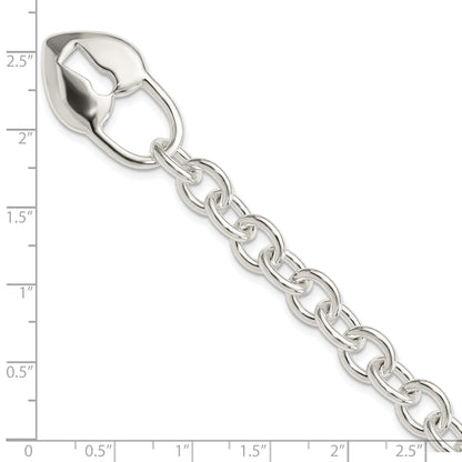 7.5 Zoll Sterlingsilber Poliert Herz und Key Armband