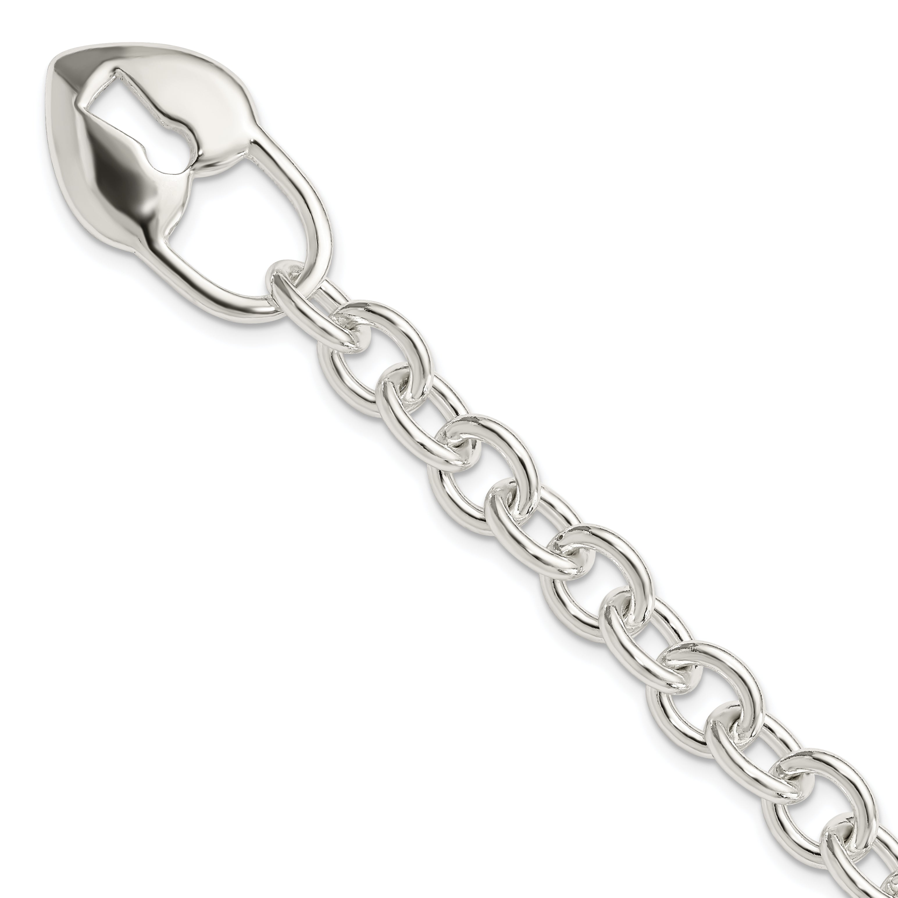 7.5 Zoll Sterlingsilber Poliert Herz und Key Armband