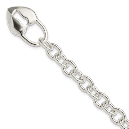 7.5 Zoll Sterlingsilber Poliert Herz und Key Armband