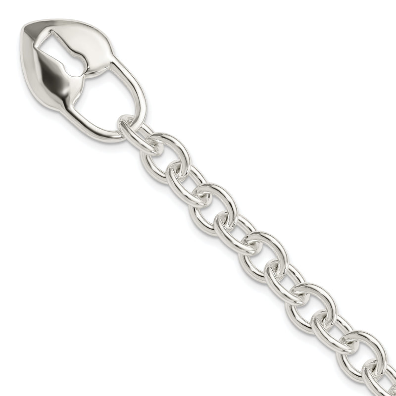 7.5 Zoll Sterlingsilber Poliert Herz und Key Armband