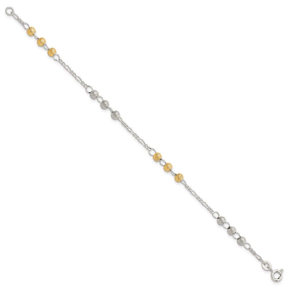 7 Zoll Sterlingsilber Goldfarben Strukturiert Gekugelt Armband