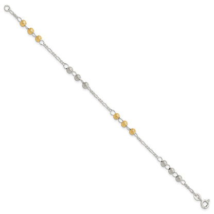 7 Zoll Sterlingsilber Goldfarben Strukturiert Gekugelt Armband